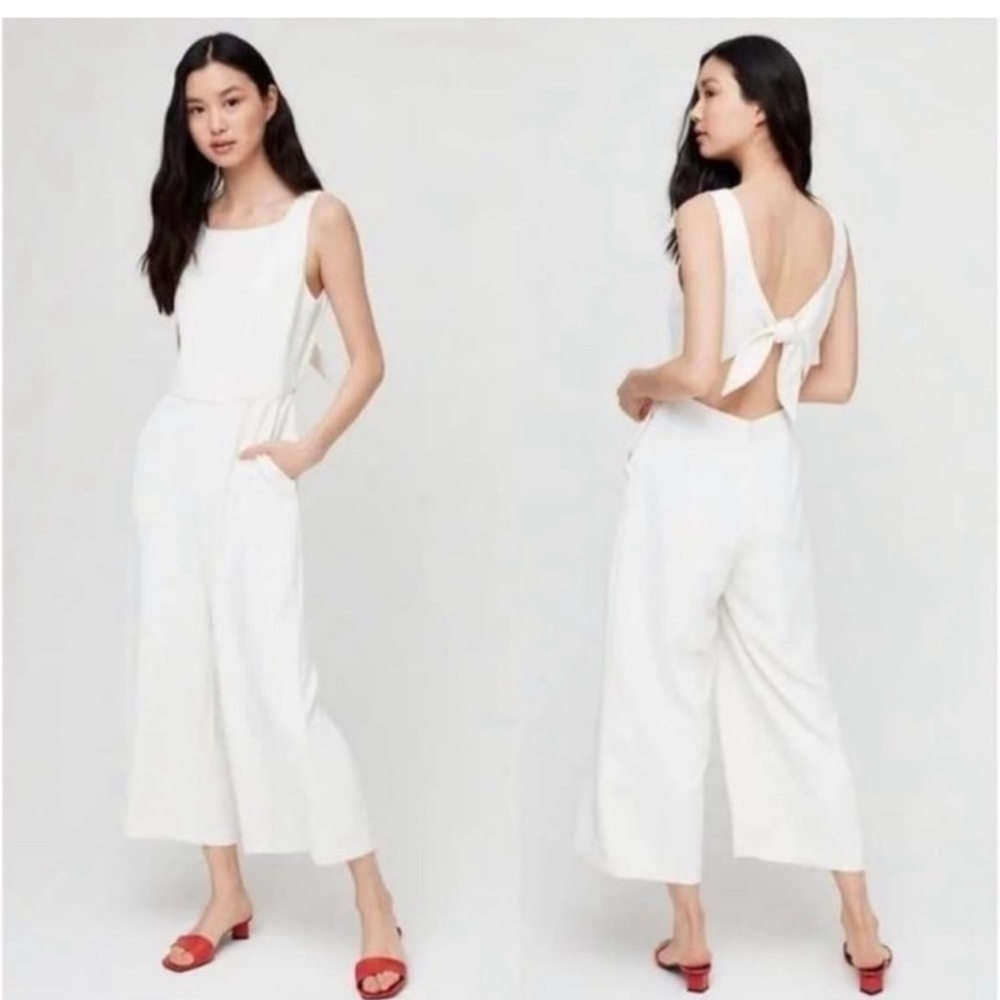 ARITZIA WILFRED ECOULEMENT JUMPSUIT WIDE LEG CROPPED CUTOUT TIE BACK WHITE SZ 2